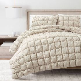 bFull/Queen Soft Lightweight Puff Textured 2-Piece Comforter Set in Neutral Tan