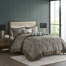 The Madison Park Aubrey 5 Piece Reversible Jacquard Bedspread Set