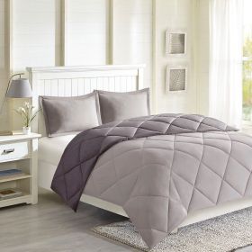 Diamond Quilting Reversible Down Alternative Comforter Set (Color: as Pic)