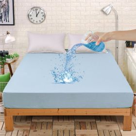 1pc Blue Waterproof Fitted Sheet, Solid Color Brushed Fitted Sheet, Soft Bedding, Mattress Cover (Color: light blue, size: King)