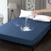 1pc Blue Waterproof Fitted Sheet, Solid Color Brushed Fitted Sheet, Soft Bedding, Mattress Cover