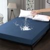 1pc Blue Waterproof Fitted Sheet, Solid Color Brushed Fitted Sheet, Soft Bedding, Mattress Cover