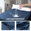 1pc Blue Waterproof Fitted Sheet, Solid Color Brushed Fitted Sheet, Soft Bedding, Mattress Cover